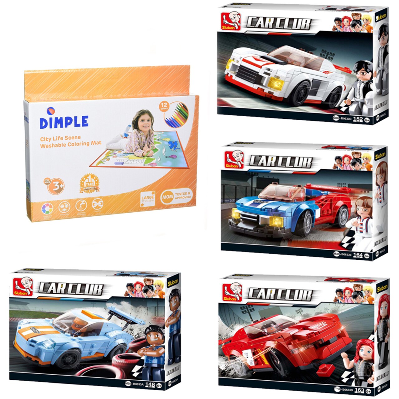 Sluban Kids Car Club Knight Bird Butterfly Leopard Building Blocks Building Toy 643 Pcs And Dimple Kids Small Washable